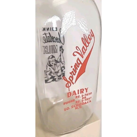 Vintage Spring Valley Dairy South Schodack NY Quart Chocolate Glass Milk Bottle - Picture 2 of 4